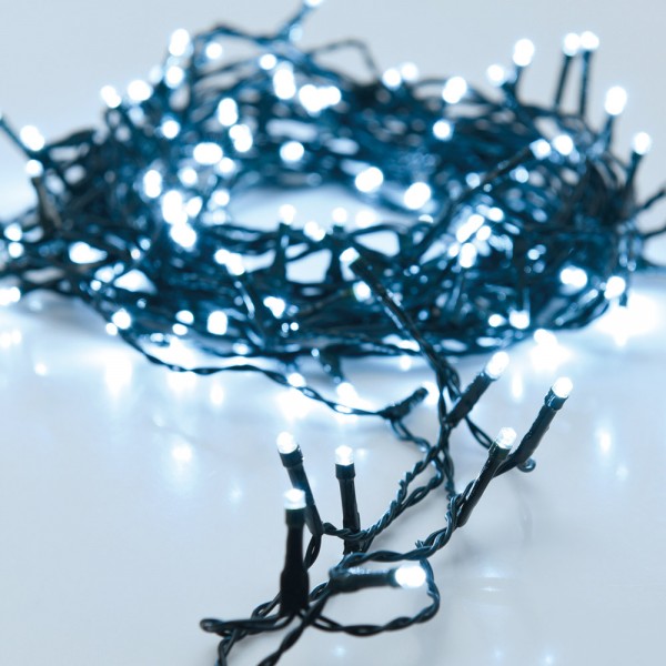 Guirnalda a pilas, multifunción, uso exterior, blanco frío, cable negro, 48 leds, 4 m