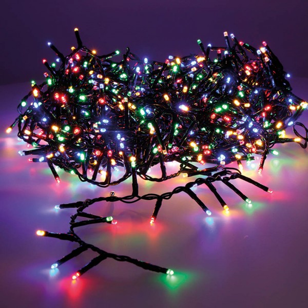 Guirnalda multifunción, uso exterior, led compact, multicolor, cable verde, 750 leds, 21 m