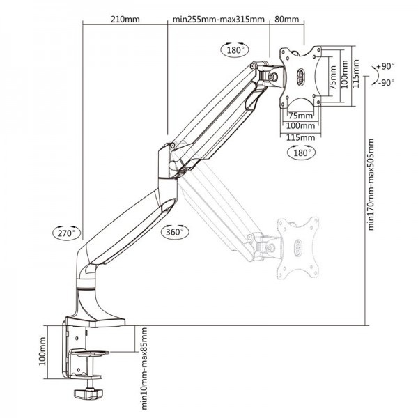 Tooq soporte mesa incli/gira 1 brazo 13" a 32"