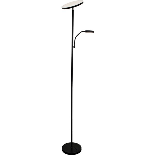 Lámpara de pie led dencel, 30+6 w, 3cct, dimmable, 3000 lm, negra, ø25 x 175 cm